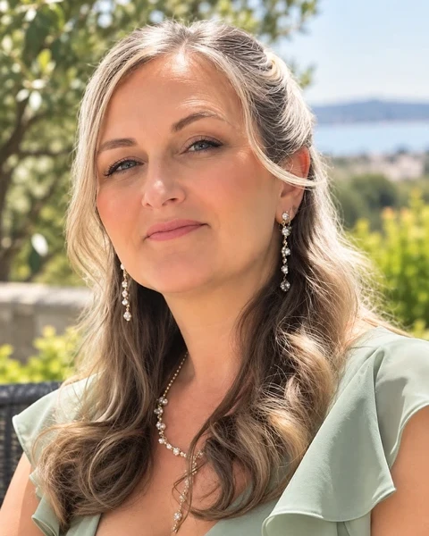 Sabrina, fondatrice de Chez Loéli conciergerie, en terrasse devant la mer